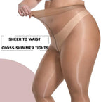 MANZI Women's Plus Size Shimmer Glossy Sheer Tights Seamless Shiny Silk reflections Pantyhose Oil Pearlescent Stockings