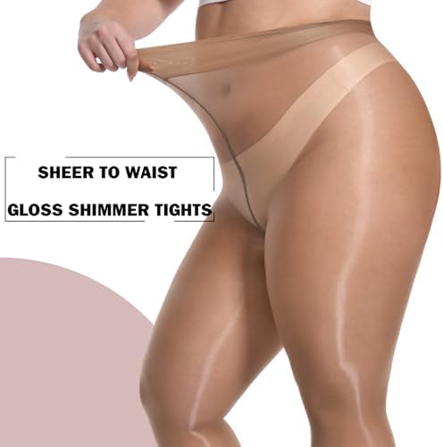 MANZI Women's Plus Size Shimmer Glossy Sheer Tights Seamless Shiny Silk reflections Pantyhose Oil Pearlescent Stockings