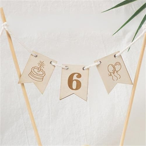 Wooden 6 Cake Topper Happy 6th Birthday Cake Toppers Six Years Old Party Cake Topper 6st Birthday Party Banner Boys Girls Women Men Anniversary Party Cake Decor Supplies