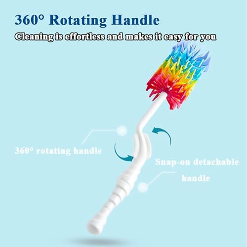 Rayhee Bottle Brush Cleaner-Baby Milk Bottle Cleaner Soft Silicone Bottle Brusher / 360 Degree Rotating Long Handle Brush for Washing Glassware, Cup, Decanter, Narrow Neck Brewing Bottle