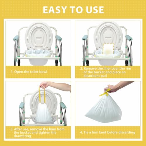Commode Liners with Absorbent Pads for Bedside Commode, 100 Lemon Scented Bedside Commode Liners and 100 Commode Pads, Commode Toilet ＆ Camping Toilet Bags