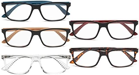 Eyekepper 5 Pairs Reading Glasses Classic Rectangular Frame Mens Womens Spring Hinges