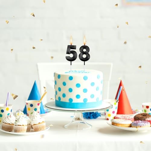 Black 58th Birthday Candles for Cake Happy 58 Birthday Decorations Men Happy 58th Birthday Cake Topper 58 Cake Topper 58 Birthday Decorations for Women 85 Birthday Candles Cake Topper