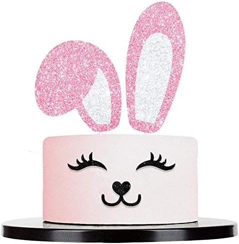 2 Pack Easter Bunny Cake Topper Party Cake Decoration,Easter Theme Rabbit Bunny Ears Cake Topper for Birthday Party, Wedding, Baby Shower, Spring Eater Party