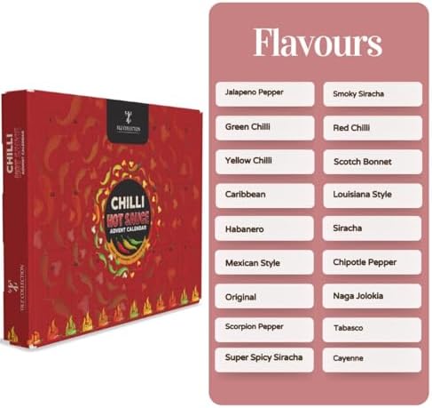 Hot Sauce Advent Calendar 2025-24 Days Chilli Sauce Advent Calendar 2025 Men, Non-chocolate Women Chilli Challenge Hot Sauce (Red)