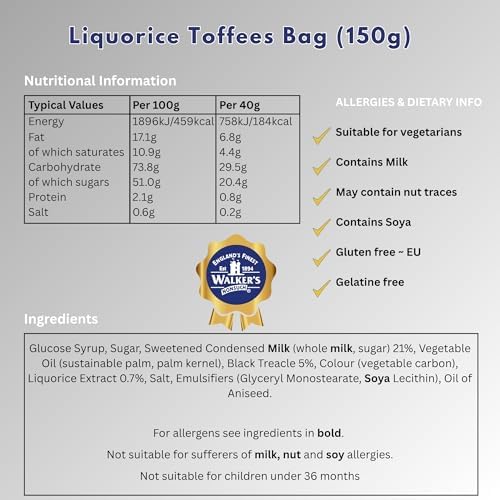 Walkers' Nonsuch Liquorice Toffees | with Condensed Milk & Black Treacle | Imported from the UK | Traditional British Candy | Old Fashioned Licorice Toffee | 5.29 Oz (150g)