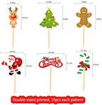 FEPITO 60 Pieces Christmas Cupcake Toppers Picks Merry Christmas Toothpick Flags for Cake Decorations Party Holiday Supplies