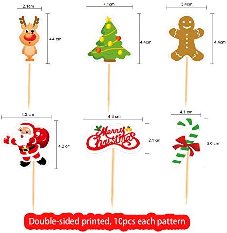 FEPITO 60 Pieces Christmas Cupcake Toppers Picks Merry Christmas Toothpick Flags for Cake Decorations Party Holiday Supplies