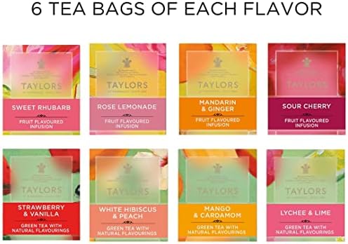 Taylors of Harrogate Assorted Green & Herbal Teas Sampler, Variety Pack Gift Box, Individually Wrapped Bags, 48 Count (Pack of 1), Premium Green & Herbal Teas, Mixed Caffeinated & Caffeine-Free Selection, 48 Teabags