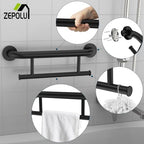 Black Towel Grab Bar 17 Inch, Zepolu Handicap Towel Bar for Bathroom, Stainless Steel Safety Assist Bar Balanced Support Handle, Wall Mounted Towel Rack Grab Bars for Senior Elderly Disabled