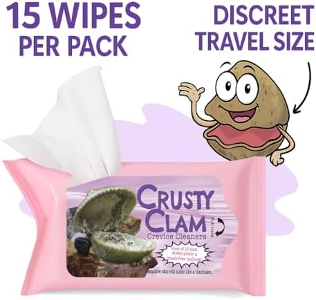 Crusty Clam Wipes - Funny Moist Wipes for Women, Hilarious Gag Gift & Party Favor - Bachelorette Supplies, White Elephant Gifts, Stocking Stuffer Essential