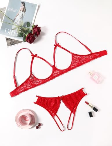 Avidlove Women's Exotic Lingerie Sets Naughty 2 Pieces Bra Panty Set Sexy Cutout Lace Lingerie
