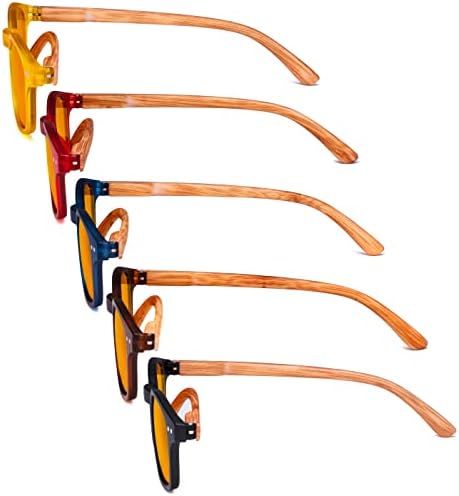 Eyekepper 5 Pack Bamboo Wood Design Temples Blue Light Blocking Readers Orange Tinted Lenses Computer Reading Glasses Orange Tinted +2.25