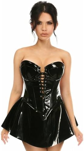Daisy Corsets Women's Top Drawer Black Patent Steel Boned Corseted Dress
