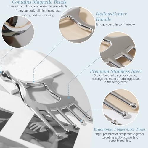 Gua Sha Tool with Handle,5in1 Scalp Massage Tool for Head&Face&Body, Protable Scalp Comb Guasha for Deep Relaxation and Relieving Pain, Acupressure and Trigger Point Tool for SPA