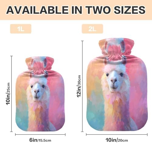 Pink Alpaca Hot Water Bottle with Cover 2L Large Warm Water Bag for Pain Relief Hot Cold Compress