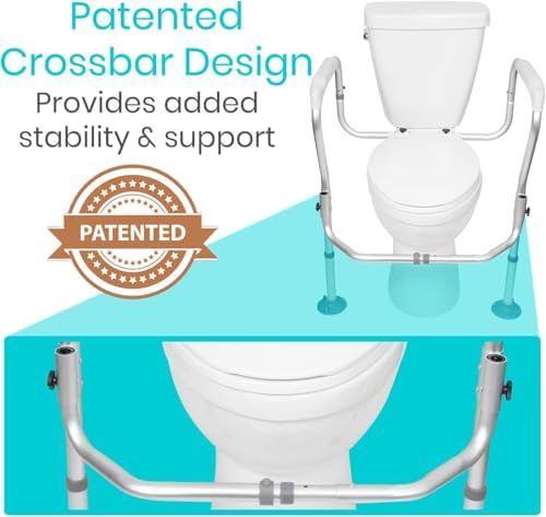 Vive Toilet Safety Rail Frame - Toilet Grab Bars for Elderly, Disabled - Assist Support Rails with Padded Handles - Stand Alone for Bathroom - Adjustable Non Slip for Adults, Seniors, Handicapped