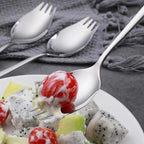 YFWOOD Sporks, 4-Pack 18/10 Stainless Steel Fork, Metal Spork for Camping Home Use, 7.4-Inch Long Handle Dessert Ice Cream Salad Forks, Flatware Set Spork for Fruit Appetizer Dessert, Dishwasher Safe