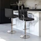 Yaheetech Bar Stools Set of 2, PU Leather Height Adjustable Swivel Barstools, Hydraulic Kitchen Counter Height Bar Chairs with Armrest and Back for Kitchen, Dining Room, Black