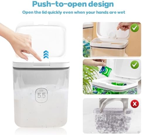 5.5L Laundry Detergent Dispenser with One-Press Lid, Laundry Powder Container for Laundry Room Organization and Storage Pod and Airtight Dishwasher Pod Holder for Bead Powder 1pack