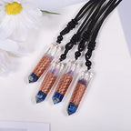 TUMBEELLUWA Adjustable Orgone Crystal Single Point Necklace for Unisex Hexagonal Quartz Chip Stones Orgonite Wand Pendant with Black Cord