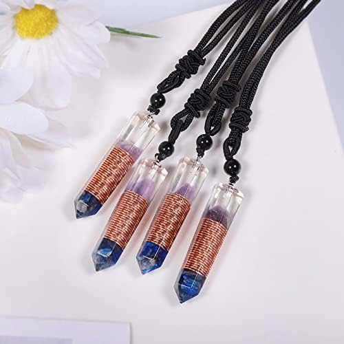 TUMBEELLUWA Adjustable Orgone Crystal Single Point Necklace for Unisex Hexagonal Quartz Chip Stones Orgonite Wand Pendant with Black Cord
