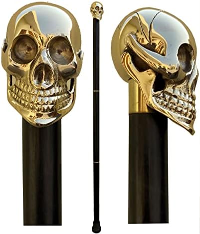 Vintage Brass Skull Walking Cane for Men and Women Black Wooden Walking Stick Antique Victorian Style Fancy Cane