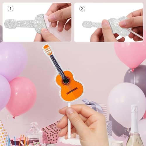 18-Pcs Rock Guitar Happy Birthday Bass Instrumentalists Cupcake Toppers Set - Kids' rock theme party, concert, boys and girls birthday party, baby shower party Musical decoration - LIANGSS