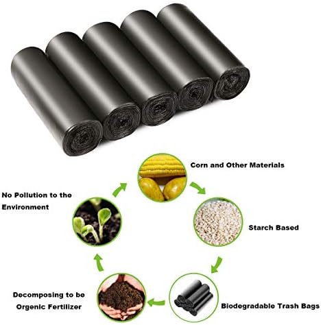 4-6 Gallon Recycled Trash Bags Biodegradable Trash Bags Compostable Garbage bags Recycling bags Degradable Waste basket Liners Bags for Bathroom Kitchen Bedroom Living Room Office (Black, 100 Counts)