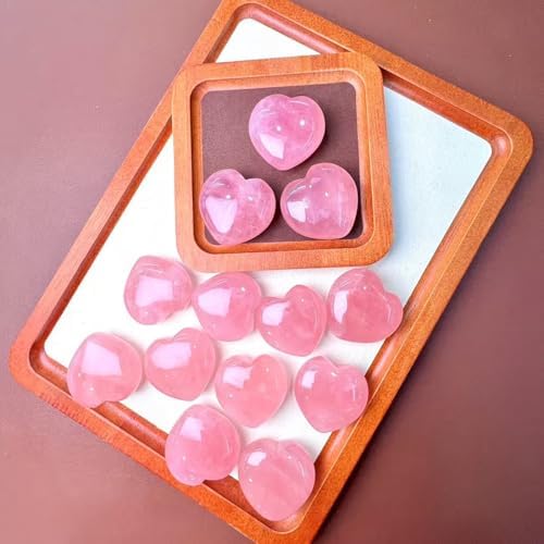 5PCS Rose Quartz Heart Stones, Polished Love Shaped Rose Quartz Crystals, Rose Quartz Natural Gemstones Hearts Set for Valentines Gifts-1.2"
