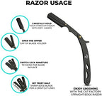 The Cut Factory® Straight Razor for Men Professional Barber Straight Edge Razor for Comfortable Smooth Shave. Gift Box Leather Pouch 20 Single Edge Blades. Our Blades Never Fall