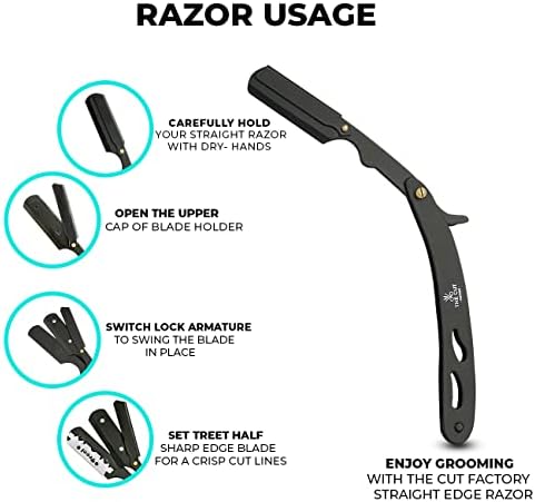 The Cut Factory® Straight Razor for Men Professional Barber Straight Edge Razor for Comfortable Smooth Shave. Gift Box Leather Pouch 20 Single Edge Blades. Our Blades Never Fall