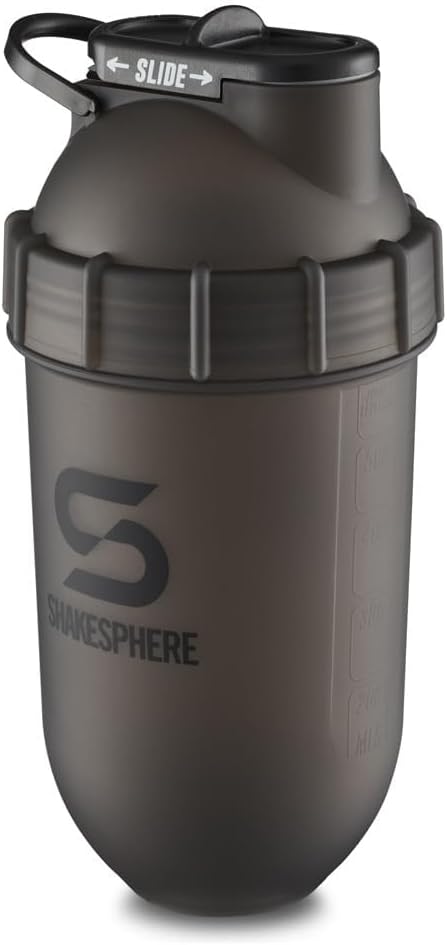 SHAKESPHERE Shaker Bottle - 24oz Leak Proof Protein Shaker Bottle for Pre Workout, Smoothie, and Powder Drink Mixes, No-Blade Mixer for Gym, BPA-Free, Easy Clean & Easy to Carry (Frosted Black)