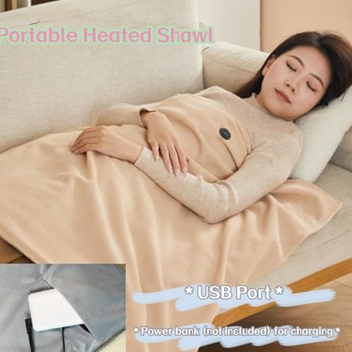 Heated Shawl Wraps for Women,Portable Heated Shawl,Portable USB Hooded Heated Blanket Shawl,Soft Zipper Shaw-l Wraps for Women with 3 Heating Levels for Outdoor, Home