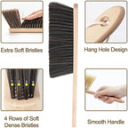 2 Pieces Wooden Dust Brush Hand Broom, Bench Brushes with Bristles, Handle Hair Brushes for Counter Bed Sofa Car Fireplace Household Woodworking Cleaning (Brown, Yellow)