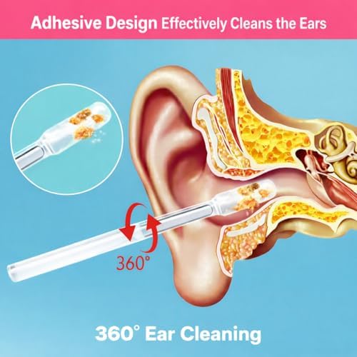 Sticky Ear Cleaning Stick 24 Pack, Adhesive Ear Cleaner with Washable Design, Reusable Soft Sticky Ear Swabs for Gentle Ear Cleaning, Portable Earwax Removal Tools for Adults (Olive Green)