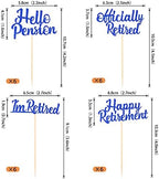 Rsstarxi 24 Pack Happy Retirement Cupcake Toppers Glitter I'm Retired Officially Retired Cupcake Picks for Retirement Theme Farewell Party Cake Decorations Supplies Blue