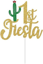 Gold Glitter First Fiesta Cake Topper, Uno/Taco Bout One/1st Fiesta, Mexican Themed Baby's 1st Birthday Party Decorations Supplies
