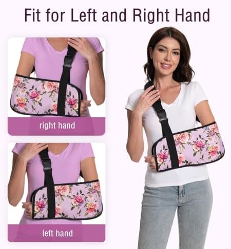 Print Arm Sling for Broken Arm, Torn Rotator Cuff, Shoulder, Elbow, Wrist Injury Support Brace for Women (Purple Rose, One Size)