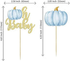 Gyufise 24Pcs Pumpkin Oh Baby Cupcake Toppers Blue Fall Pumpkin Cupcake Picks Baby Shower Cake Decorations Pumpkin Themed Baby Shower Birthday Thanksgiving Halloween Party Cake Decorations Supplies