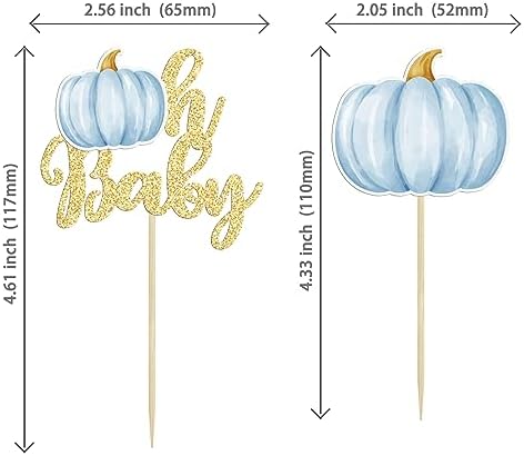 Gyufise 24Pcs Pumpkin Oh Baby Cupcake Toppers Blue Fall Pumpkin Cupcake Picks Baby Shower Cake Decorations Pumpkin Themed Baby Shower Birthday Thanksgiving Halloween Party Cake Decorations Supplies