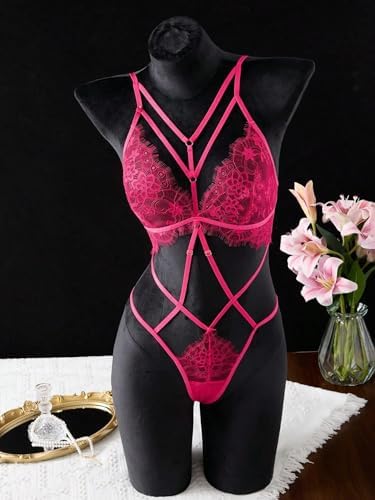 Lingerie Sets for Women Sexy Sheer Teddy Lace Babydoll with T back Design, Women‘s Lace Bodysuit