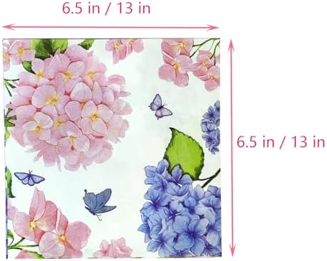 40Pcs Hydrangea Napkins Paper Flower Cocktail Beverage Disposable Flowers Butterfly Dessert Napkin for Spring Summer Floral Wedding Birthday Tea Party 6.5"