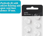Hearing Aid Domes for Oticon Replacements, Oticon Minifit Open Vent Bass Domes (10 mm/2 Packs）, Universal Domes for Oticon Hearing Aid Supplies.