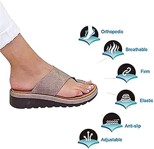 Bunion Correcting Sandals for Women Leather, Women Orthotics Sandals Posture Correction Open Toe Slippers Casual Beach Casual Toe Separate Flat Shoes with Arch Support,Grey,EU40/US8