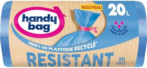 Handy Bag - 20L x 20 Bags Heavy Duty Bin Liners with Ties - Performance: Durable Plastic Film - Maximum Waterproof - 100% Recycled Plastic