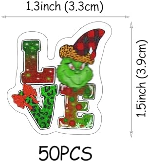 50 PCS Edible Christmas Cupcake Toppers Wafer Paper Love Green Monster Man Cake Toppers Edible Christmas Party Decorations for Xmas Love Theme Baby Shower Birthday Party Decorations Supplies