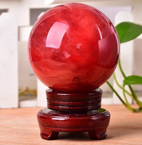 VIDECOR Red Crystal Ball with Stand - Red Obsidian Ball - Natural Smelting Quartz Crystal Gemstone Ball Sphere for Meditation Healing Feng Shui Divination Sphere Home Decoration Gift,1.96in