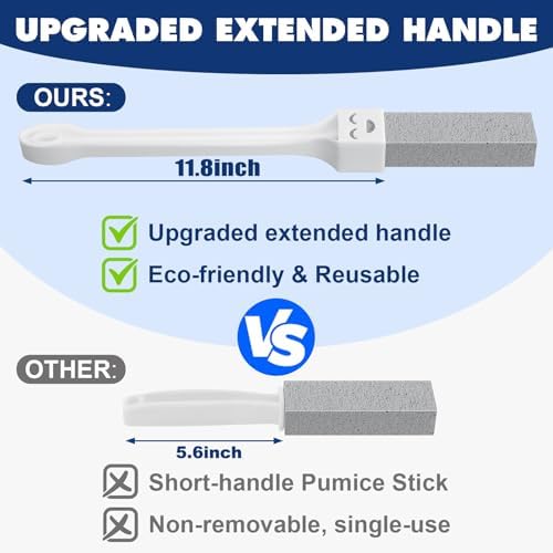 Navona 10 Pack Pumice Stone Toilet Bowl Cleaner with 2 Extra Long Handle,Pumice Stone Scouring Sticks for Toilets, Bathrooms, Kitchens, Spas and Pools