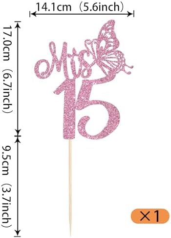 Rsstarxi 1 Pack Mis 15 Cake Topper Happy 15th Birthday Party Decorations Glitter Hello 15 Fabulous Cake Pick for Cheers to 15 Years Old Birthday Wedding Anniversary Party Decotations Purple
